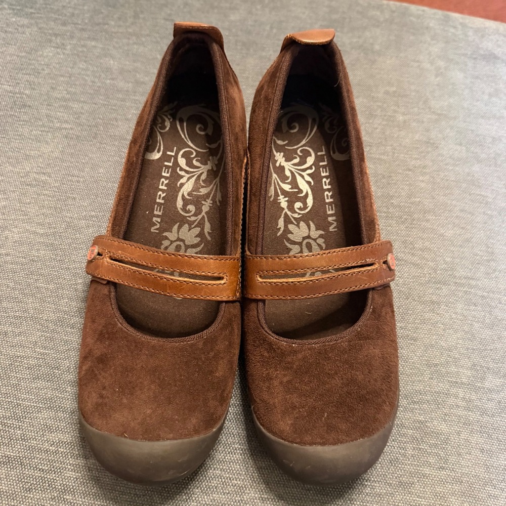 Merrell Plaza Bandeau Espresso Brown Suede Leather Mary Jane Flats J46498  8.5